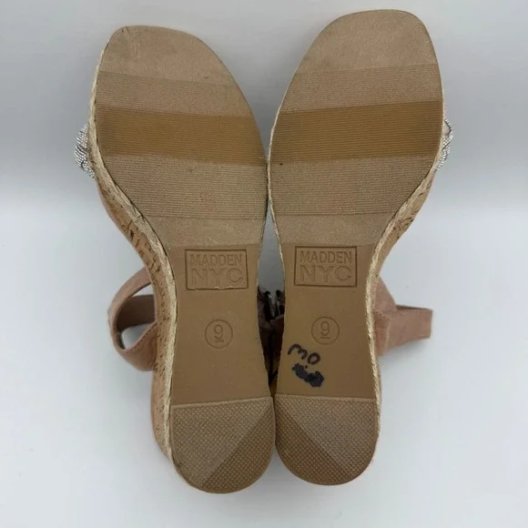 Madden NYC Wedge Sandals Braided Rhinestone Ankle Espadrille‎ Blush Size 9 NWT - Picture 7 of 8